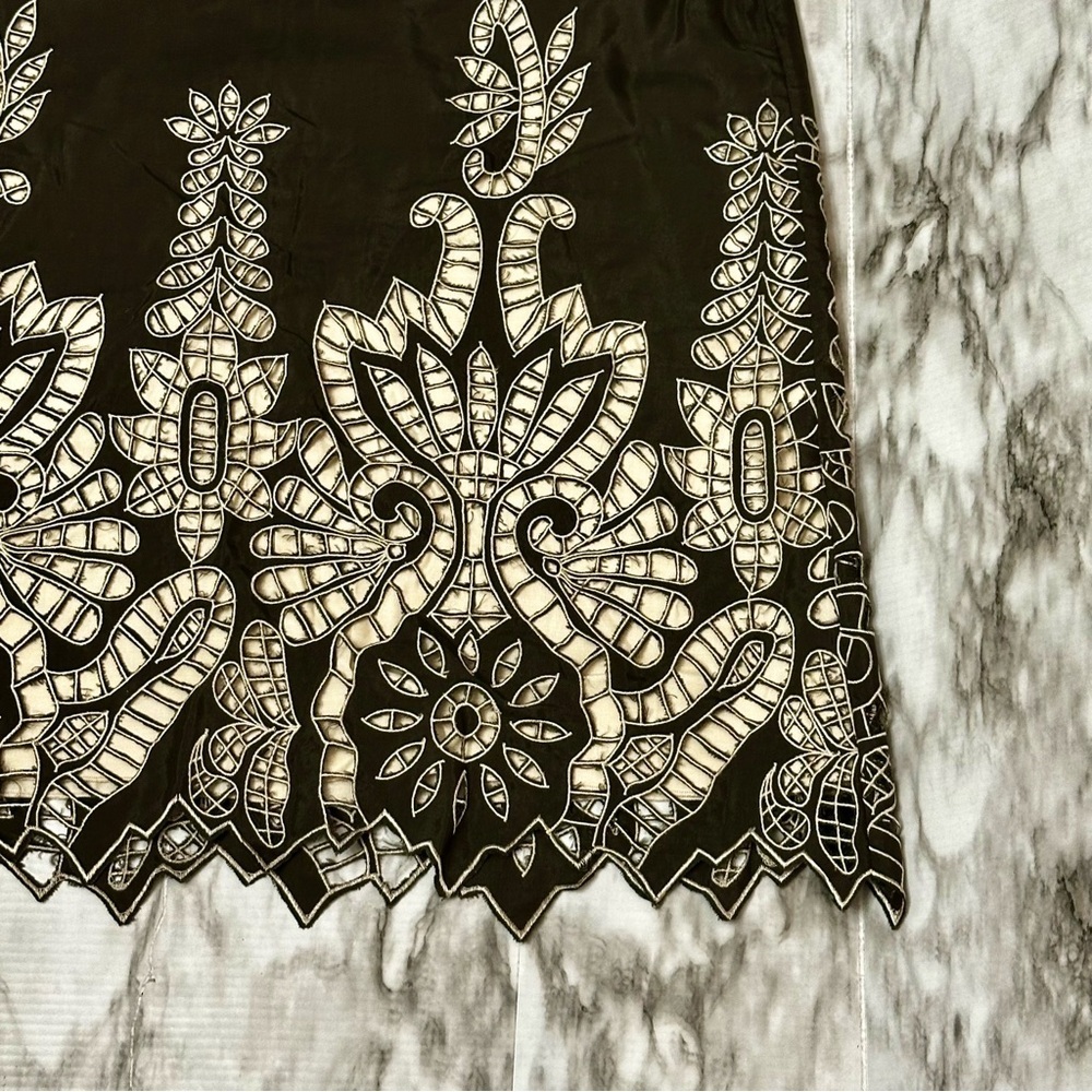 Alberto Makali Brown Cream Open Work Lace Mandala Boho Chic Statement Skirt - Picture 6 of 8